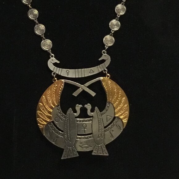 Vintage ART Arthur Pepper Egyptian Revival Vulture Goddess Necklace - Picture 3 of 13